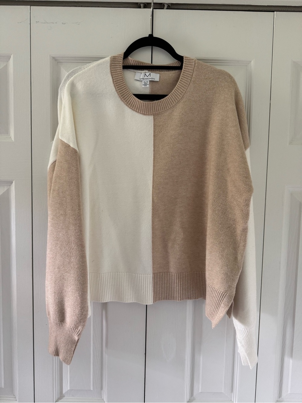 Two-Tone Cream & Tan Crewneck Sweater